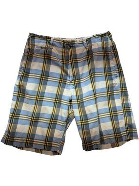 American Eagle Men's Authentic Chino Shorts Flat Front Size 34 Multicolor Plaid